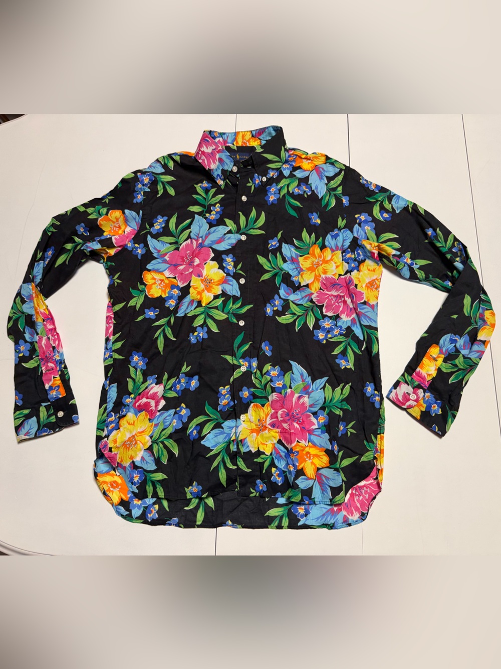 Polo Ralph Lauren Black Floral Button-Down Shirt with Multicolor Blooms